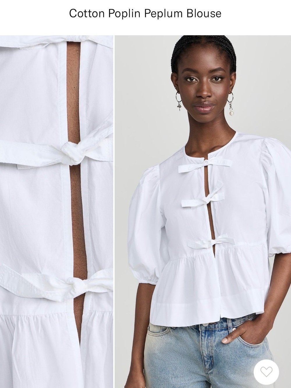 Ganni Cotton Poplin Peplum Blouse with ties - White